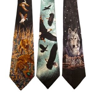 Animal Neckties #82 - Lot of 3 Novelty Ties NWT Wolf Wolves Eagle Hunting Dog